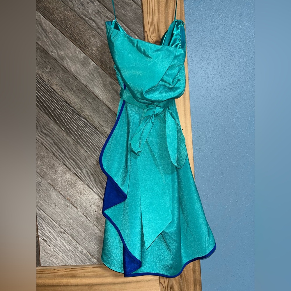 Express Teal and Blue Asymmetrical Halter Dress